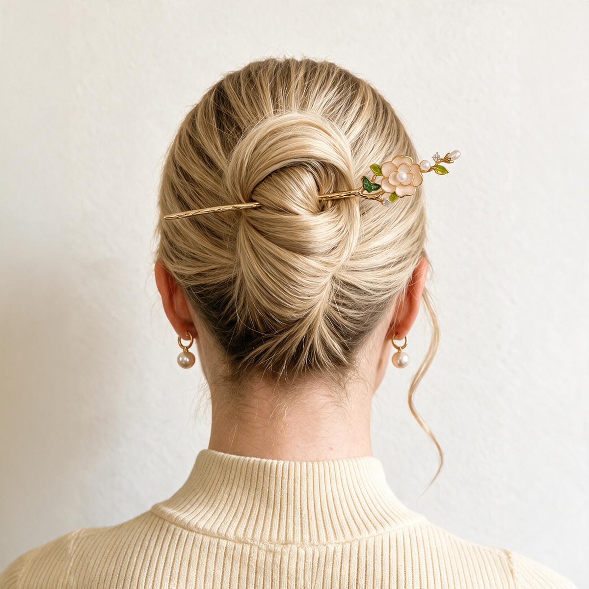 Sunline Camellia Hair Stick worn