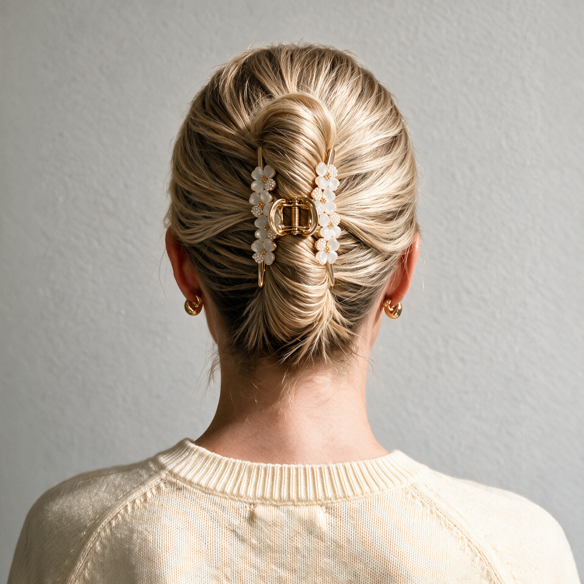 Ivory Halo Claw Clip worn